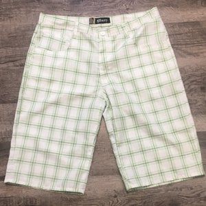 White and Green Plaid Shorts